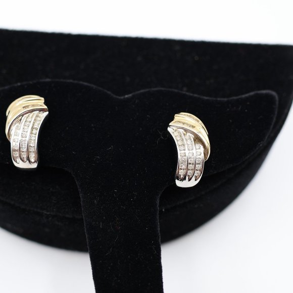 Lovely 14K Gold, Sterling, and Diamond Earrings – Omega Back - Picture 10 of 13